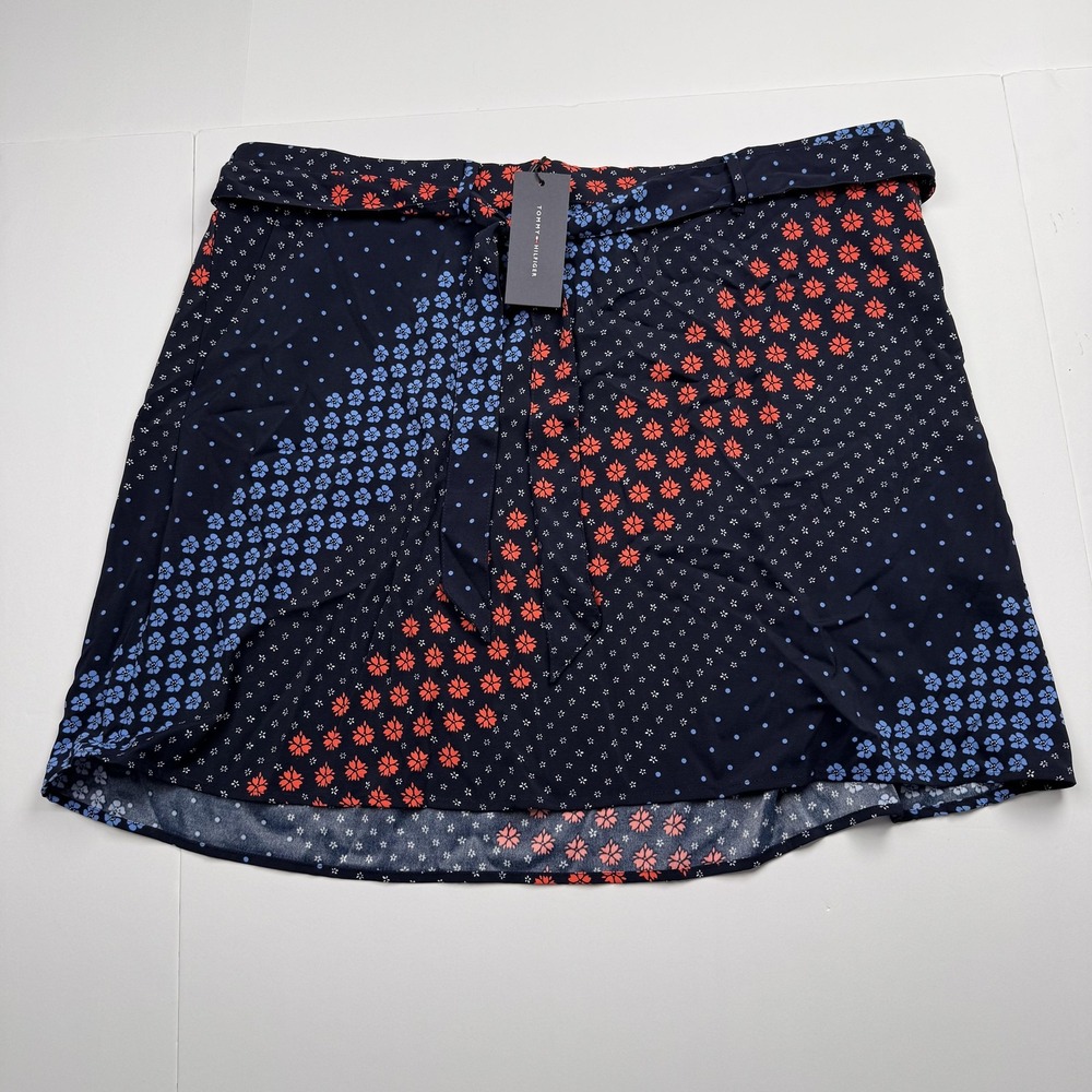 Tommy Hilfiger Skirt Womens XXL (39) Navy TH Flex Floral Print Pull On Casual